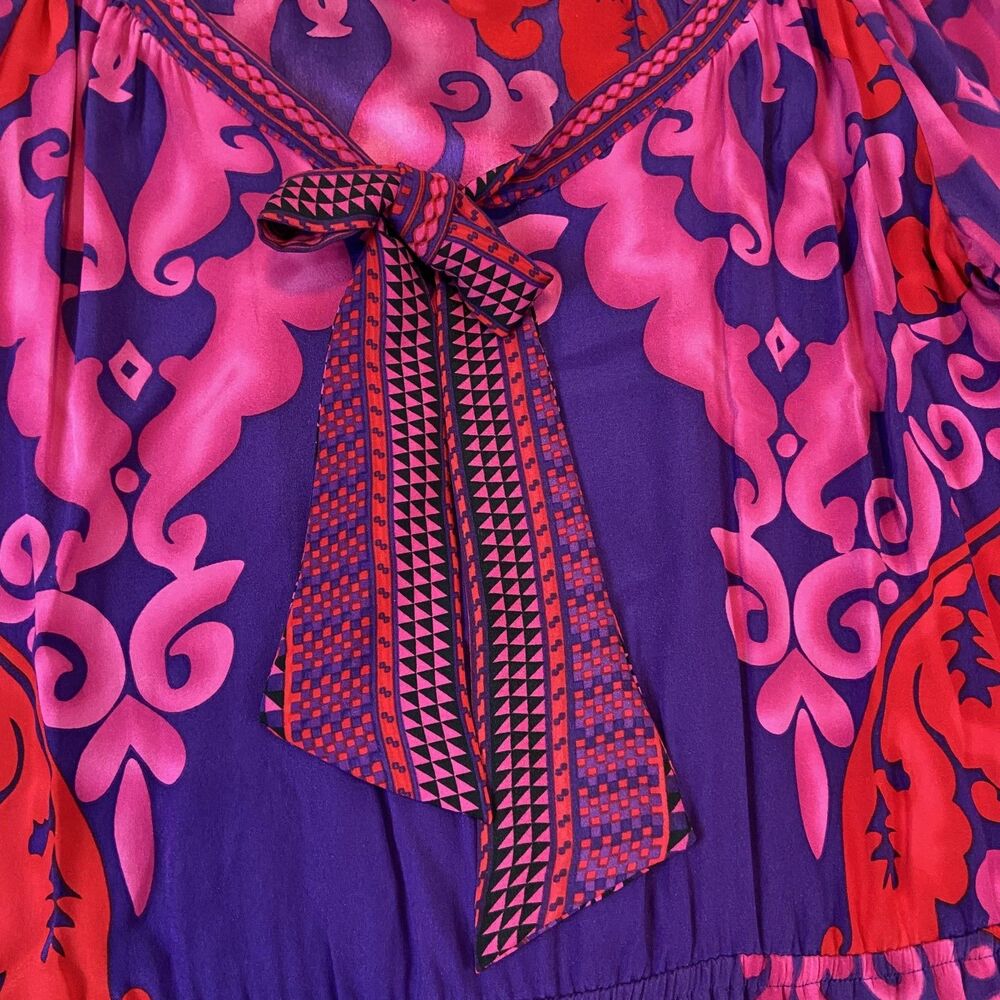 Hale Bob Silk Top Women's Small Purple Pink Bow Abstract Bohemian Gypsy Designer - Picture 2 of 7